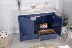 Jussara Ensemble De Meubles De Salle De Bain | 2 Pièces | 100% Bois Massif Et Quartz | Bleu Foncé -Magasin De Meubles 138JSR1253 20 203 278d