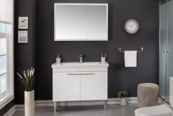 Jussara Ensemble De Salle De Bains | 3pc | 100% Mélamine | Vasque En Céramique | Fixation Murale | Poignées Chromées