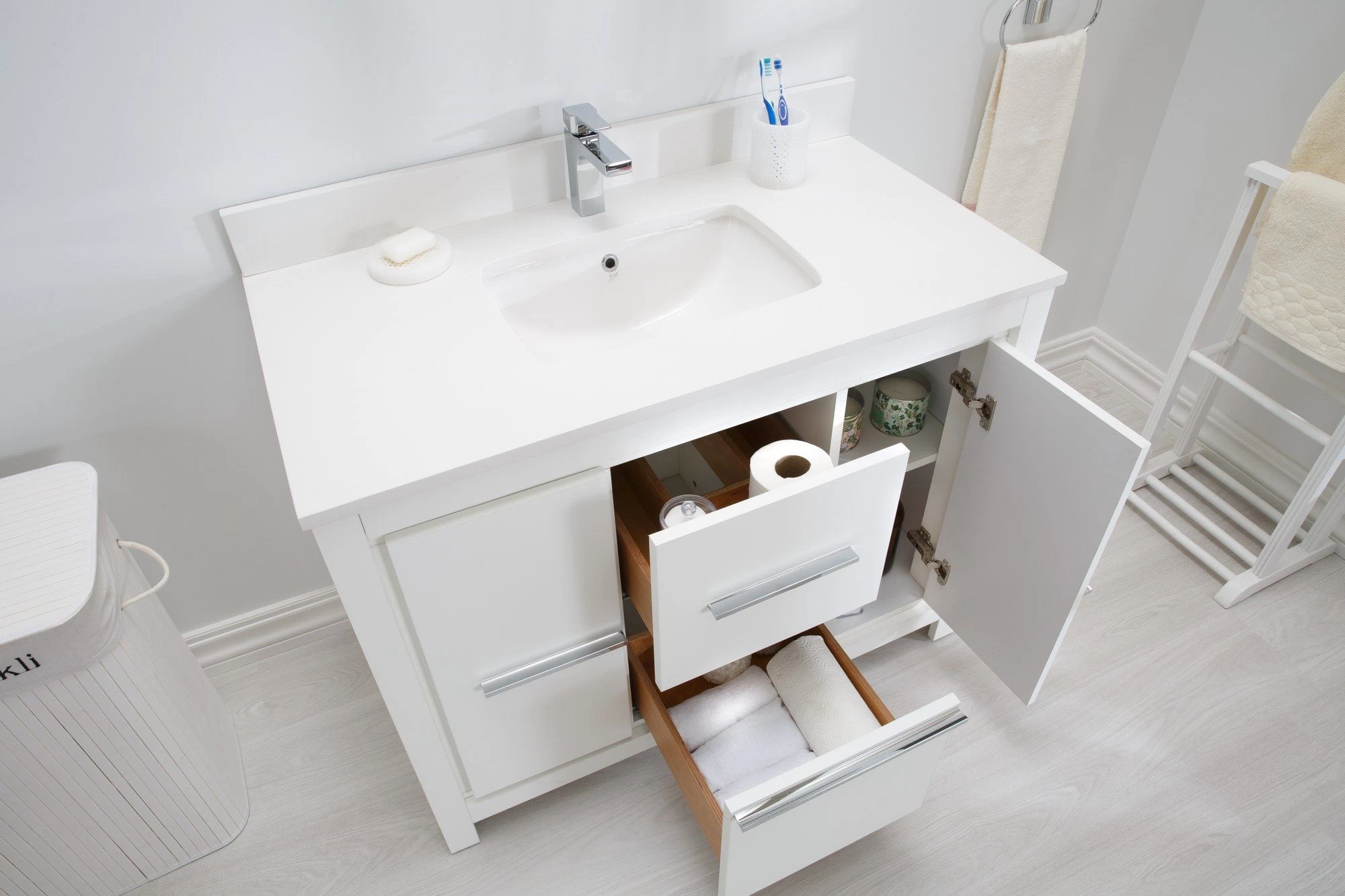 Jussara Ensemble De Meubles De Salle De Bains : 2pc - White MDF And Quartz 6 Jussara Ensemble De Meubles De Salle De Bains : 2pc - White MDF And Quartz – Image 6