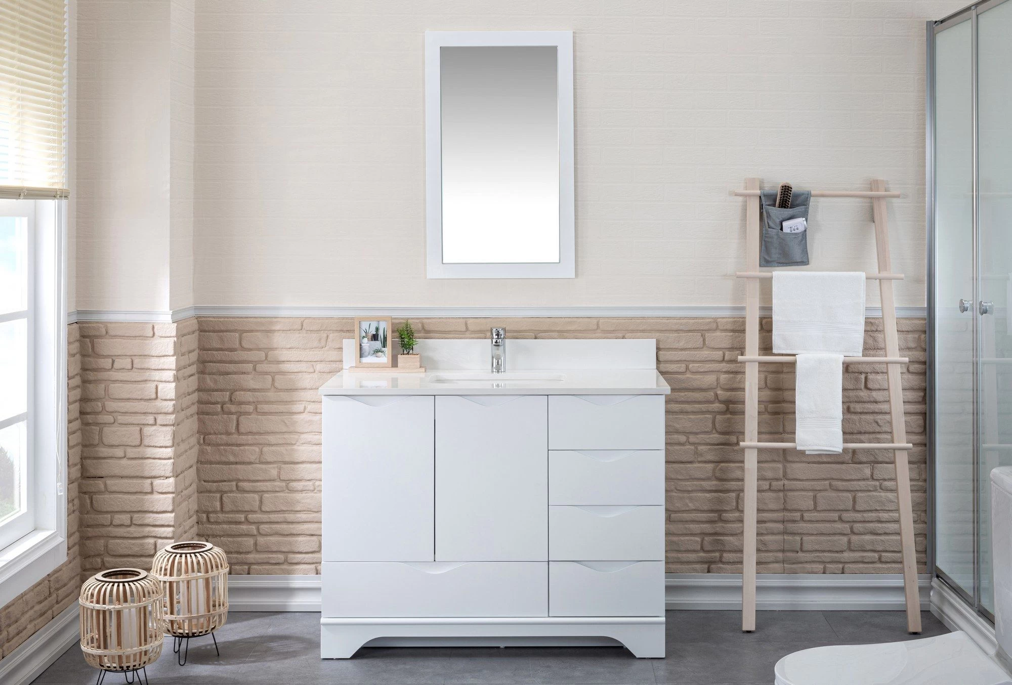 Jussara" Ensemble De Meubles De Salle De Bains | Comptoir En Quartz Blanc | 2 Pièces | Blanc 1 Jussara" Ensemble De Meubles De Salle De Bains | Comptoir En Quartz Blanc | 2 Pièces | Blanc