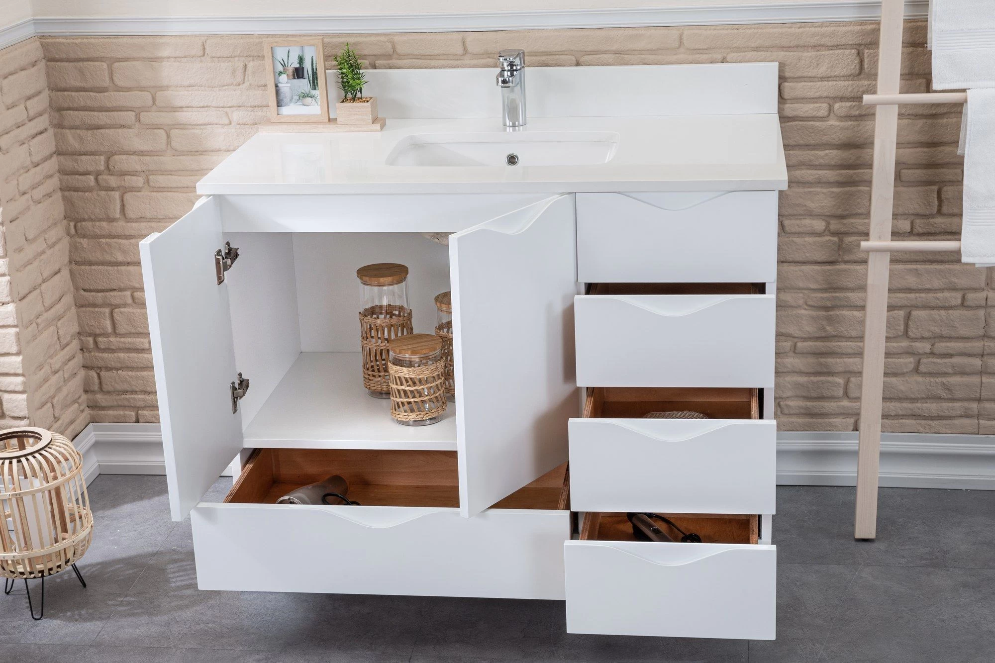 Jussara" Ensemble De Meubles De Salle De Bains | Comptoir En Quartz Blanc | 2 Pièces | Blanc 5 Jussara" Ensemble De Meubles De Salle De Bains | Comptoir En Quartz Blanc | 2 Pièces | Blanc – Image 5