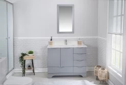 Jussara - Ensemble De Meubles De Salle De Bains | 2 Pièces En Bois Massif | Comptoir En Quartz | Gris