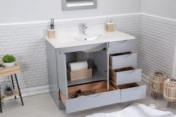 Jussara - Ensemble De Meubles De Salle De Bains | 2 Pièces En Bois Massif | Comptoir En Quartz | Gris -Magasin De Meubles 138JSR1321 20 203 d883