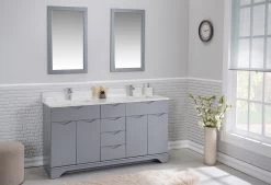 Jussara Ensemble De Meubles De Salle De Bain - 3 Pièces | 100% Bois Massif | Comptoir En Quartz Blanc | Couleur Grise -Magasin De Meubles 138JSR1323 20 202 c6c4