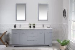 Jussara" Ensemble De Meubles De Salle De Bains | 3 Pièces MDF Laqué | Vasque En Quartz Blanc | Gris