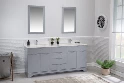Jussara" Ensemble De Meubles De Salle De Bains | 3 Pièces MDF Laqué | Vasque En Quartz Blanc | Gris -Magasin De Meubles 138JSR1324 20 202 15fd