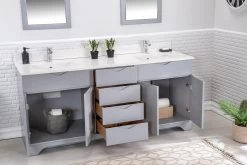 Jussara" Ensemble De Meubles De Salle De Bains | 3 Pièces MDF Laqué | Vasque En Quartz Blanc | Gris -Magasin De Meubles 138JSR1324 20 203 850a