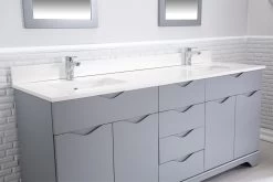 Jussara" Ensemble De Meubles De Salle De Bains | 3 Pièces MDF Laqué | Vasque En Quartz Blanc | Gris -Magasin De Meubles 138JSR1324 20 204 5755