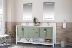 Jussara Ensemble De Meubles De Salle De Bain | 3 Pièces | Vert | 100% MDF | Comptoir En Quartz | Tiroir En Bois Marin | Miroir Flotal -Magasin De Meubles 138JSR1338 20 202 b048