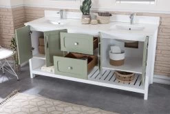 Jussara Ensemble De Meubles De Salle De Bain | 3 Pièces | Vert | 100% MDF | Comptoir En Quartz | Tiroir En Bois Marin | Miroir Flotal -Magasin De Meubles 138JSR1338 20 203 65a6