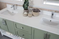 Jussara Ensemble De Meubles De Salle De Bain | 3 Pièces | Vert | 100% MDF | Comptoir En Quartz | Tiroir En Bois Marin | Miroir Flotal -Magasin De Meubles 138JSR1338 20 204 5e03