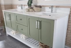 Jussara Ensemble De Meubles De Salle De Bain | 3 Pièces | Vert | 100% MDF | Comptoir En Quartz | Tiroir En Bois Marin | Miroir Flotal -Magasin De Meubles 138JSR1338 20 205 95bb