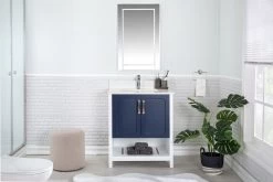 Jussara Ensemble De Meubles De Salle De Bain (2pc) | MDF Laqué | Comptoir En Quartz Blanc | Bleu Foncé