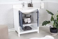 Jussara Ensemble De Meubles De Salle De Bain (2pc) | MDF Laqué | Comptoir En Quartz Blanc | Bleu Foncé -Magasin De Meubles 138JSR1347 20 203 85df