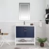 Ensemble De Meubles De Salle De Bains Jussara | Miroir Inclus | Lavabo En Porcelaine | Bleu Foncé