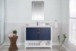 Jussara" Ensemble De Meubles De Salle De Bain | 2 Pièces | 100% Bois Massif | Bleu Foncé