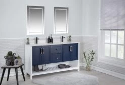 Jussara" Ensemble De Meubles De Salle De Bain | Bleu Foncé | 3 Pièces En Bois Massif | Comptoir En Quartz -Magasin De Meubles 138JSR1351 20 202 d4f8