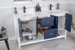 Jussara" Ensemble De Meubles De Salle De Bain | Bleu Foncé | 3 Pièces En Bois Massif | Comptoir En Quartz -Magasin De Meubles 138JSR1351 20 203 59db