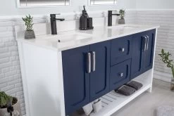 Jussara" Ensemble De Meubles De Salle De Bain | Bleu Foncé | 3 Pièces En Bois Massif | Comptoir En Quartz -Magasin De Meubles 138JSR1351 20 205 5db1