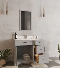 Jussara Ensemble De Salle De Bain : 2 Pièces | Bois Massif | Comptoir En Quartz | Gris -Magasin De Meubles 138JSR1356 20 202 6dfb