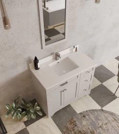 Jussara Ensemble De Salle De Bain : 2 Pièces | Bois Massif | Comptoir En Quartz | Gris -Magasin De Meubles 138JSR1356 20 203 12a5