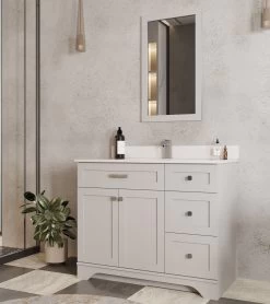 Jussara Ensemble De Salle De Bain : 2 Pièces | Bois Massif | Comptoir En Quartz | Gris -Magasin De Meubles 138JSR1356 20 204 3e36