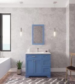 Jussara" Ensemble De Meubles De Salle De Bain | 2 Pièces | 100% Bois | Lavabo En Quartz | Bleu