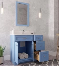 Jussara" Ensemble De Meubles De Salle De Bain | 2 Pièces | 100% Bois | Lavabo En Quartz | Bleu -Magasin De Meubles 138JSR1362 20 202 e5e0