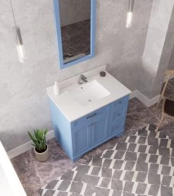 Jussara" Ensemble De Meubles De Salle De Bain | 2 Pièces | 100% Bois | Lavabo En Quartz | Bleu -Magasin De Meubles 138JSR1362 20 203 c7ee