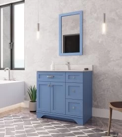 Jussara" Ensemble De Meubles De Salle De Bain | 2 Pièces | 100% Bois | Lavabo En Quartz | Bleu -Magasin De Meubles 138JSR1362 20 204 f1fd