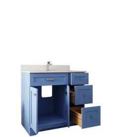 Jussara" Ensemble De Meubles De Salle De Bain | 2 Pièces | 100% Bois | Lavabo En Quartz | Bleu -Magasin De Meubles 138JSR1362 20 205 0728