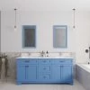 Jussara" Ensemble De Meubles De Salle De Bains | Bleu | Comptoir En Quartz | Tiroir En Bois Marin