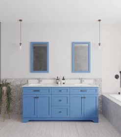 Jussara" Ensemble De Meubles De Salle De Bains | Bleu | Comptoir En Quartz | Tiroir En Bois Marin