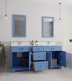 Jussara" Ensemble De Meubles De Salle De Bains | Bleu | Comptoir En Quartz | Tiroir En Bois Marin -Magasin De Meubles 138JSR1366 20 202 2f1a