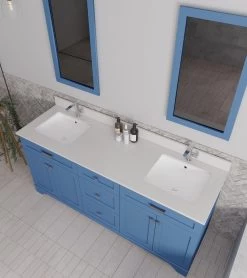 Jussara" Ensemble De Meubles De Salle De Bains | Bleu | Comptoir En Quartz | Tiroir En Bois Marin -Magasin De Meubles 138JSR1366 20 203 244f