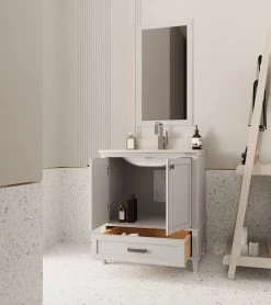 Ensemble De Meubles De Salle De Bain Jussara | Gris | Comptoir En Quartz Et Tiroir En Bois Marin -Magasin De Meubles 138JSR1375 20 204 2b0c