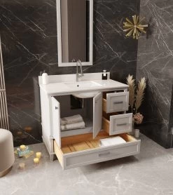 Jussara Meuble De Salle De Bain | 2pcs | 100% MDF Laqué | Lavabo En Quartz Blanc -Magasin De Meubles 138JSR1377 20 204 c9bc