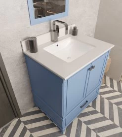 Jussara Ensemble De Meubles De Salle De Bain - Bleu | 2 Pièces | 100% MDF | Comptoir En Quartz | Tiroir En Bois Marin | Miroir Flotal -Magasin De Meubles 138JSR1382 20 202 63dd