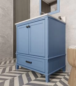 Jussara Ensemble De Meubles De Salle De Bain - Bleu | 2 Pièces | 100% MDF | Comptoir En Quartz | Tiroir En Bois Marin | Miroir Flotal -Magasin De Meubles 138JSR1382 20 203 c3a7