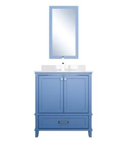 Jussara Ensemble De Meubles De Salle De Bain - Bleu | 2 Pièces | 100% MDF | Comptoir En Quartz | Tiroir En Bois Marin | Miroir Flotal -Magasin De Meubles 138JSR1382 20 205 b6fa