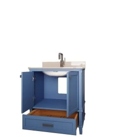 Jussara Ensemble De Meubles De Salle De Bain - Bleu | 2 Pièces | 100% MDF | Comptoir En Quartz | Tiroir En Bois Marin | Miroir Flotal -Magasin De Meubles 138JSR1382 20 207 25c7