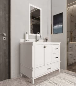 Jussara 2-Piece Bathroom Furniture Set | White Laquered MDF | Quartz Countertop | Marine Wood Drawer -Magasin De Meubles 138JSR1391 20 203 46f9