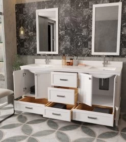 Jussara" Ensemble De Meubles De Salle De Bains | 3 Pièces | 100% MDF | Comptoir En Quartz Blanc -Magasin De Meubles 138JSR1394 20 204 2837