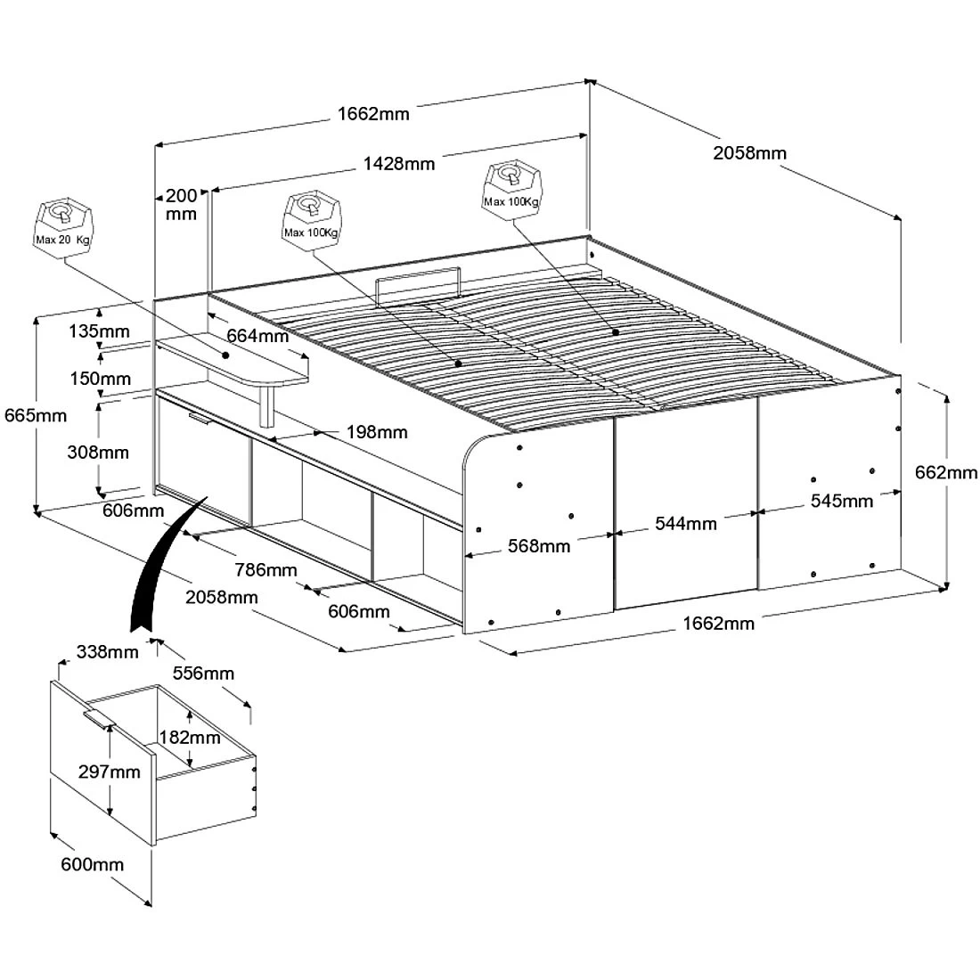 Lit Avec Espace De Rangement Taravel 140x200 - Nature 10 Lit Avec Espace De Rangement Taravel 140x200 - Nature – Image 10