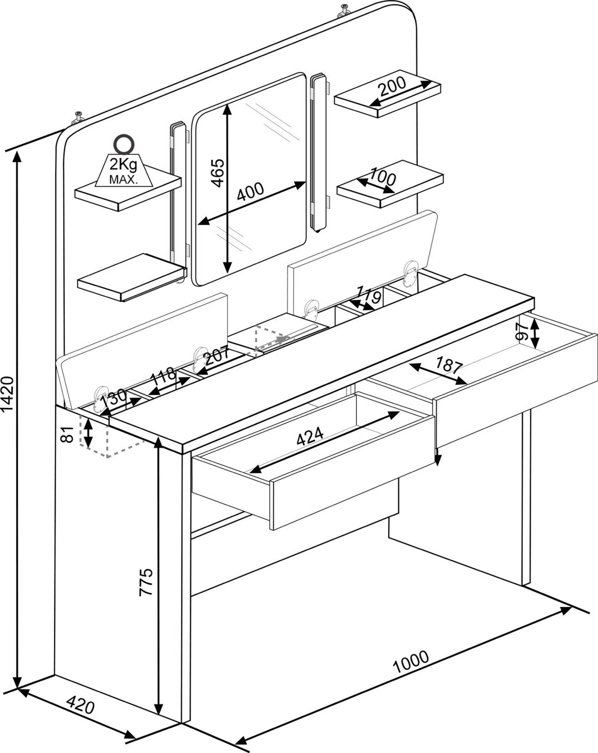 Coiffeuse Secret - Blanc 2 Coiffeuse Secret - Blanc – Image 2
