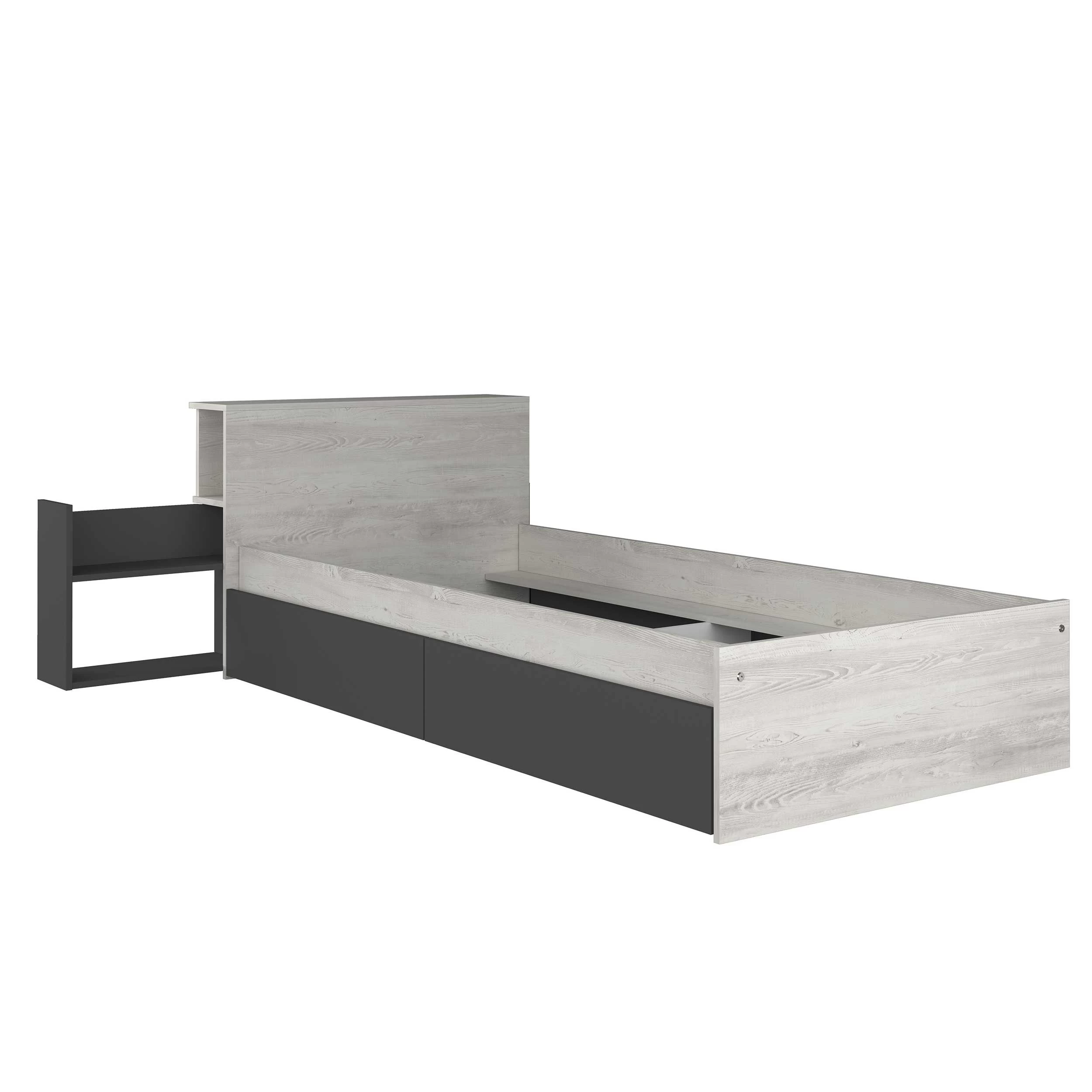 Lit Simple Kazim 90x200 Avec Espaces De Rangement - Gris 4 Lit Simple Kazim 90x200 Avec Espaces De Rangement - Gris – Image 4