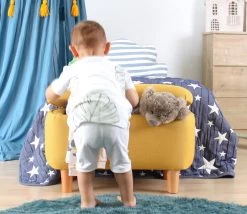 Pouf Fluffe : 50% Coton/50% Velours | Pieds En Bois | Jaune -Magasin De Meubles 209FLF1321 20 204 b612