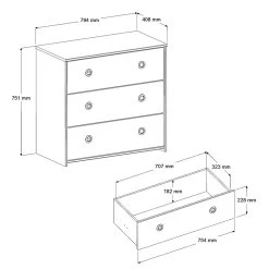 Commode Smiley 79cm à 3 Tiroirs - Blanc/rose Ou Blanc/bleu -Magasin De Meubles 2223co3t picto mm 59c8