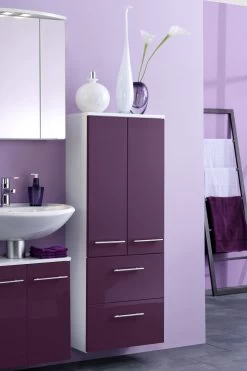 Armoire Salle De Bains Small 50cm 2 Tiroirs & 2 Portes - Violet Brillant