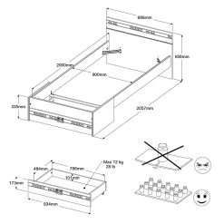Lit Enfant Fabien 90x200 - Brun/gris -Magasin De Meubles 2311l2ti picto mm 8742